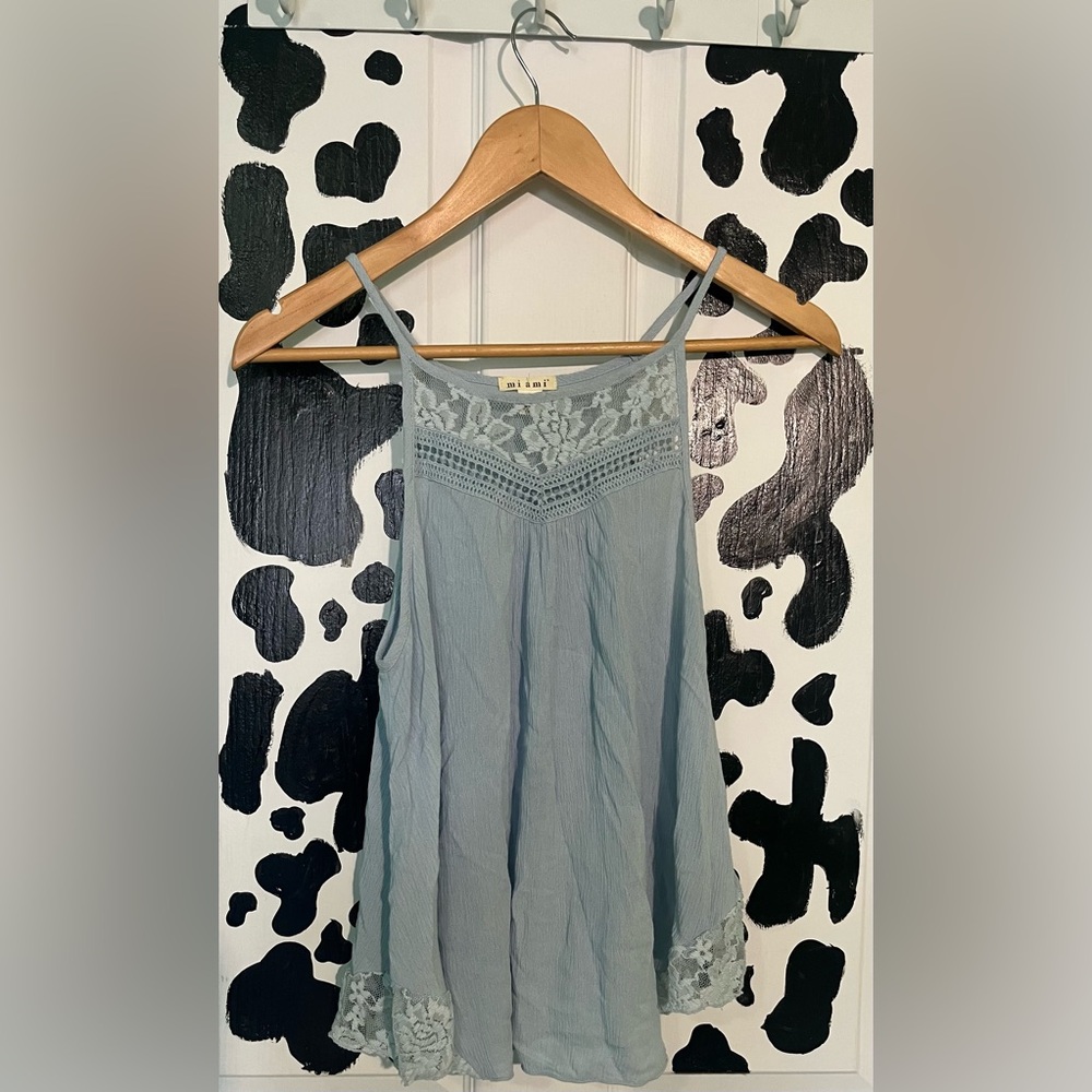 Miami pale blue tank top, with lace. Size extra small